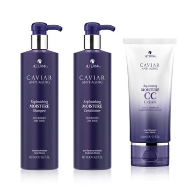 Alterna Haircare CAVIAR Anti-Aging Replenishing Moisture Shampoo, Conditioner, CC Cream Regimen Jumbo Set | Protects, Restores and Hydrates | Sulfate Free