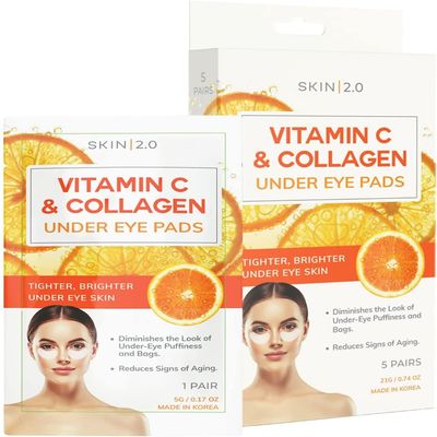Skin 2.0 Vitamin C & Collagen Under Eye Patches - Dermatologist Tested - Brightens Dark Circles, Tightens Under Eye Area, Anti-Aging - Natural Ingredients Korean Skin Care - All Skin Types - 5 Pairs