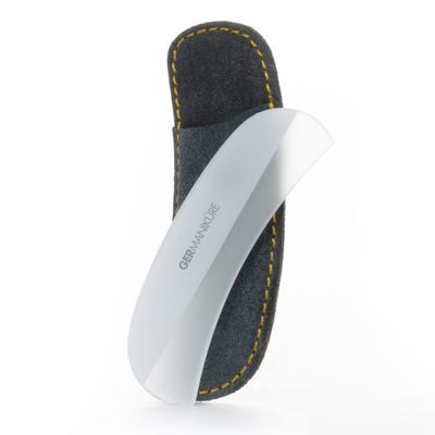 GERMANIKURE Gray Glass Moonfile in Suede Case, Ethically Made in Czech Republic, Easy Guided Nail File
