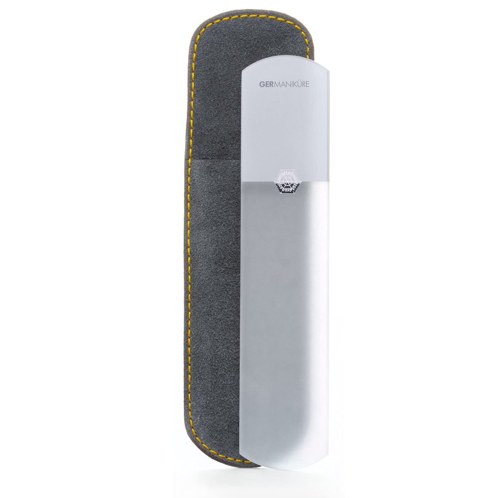 GERMANIKURE Pedicure Bar, Foot File, & Callous Remover - Grey Glass with Suede Sleeve Ethically Made in Czech Republic