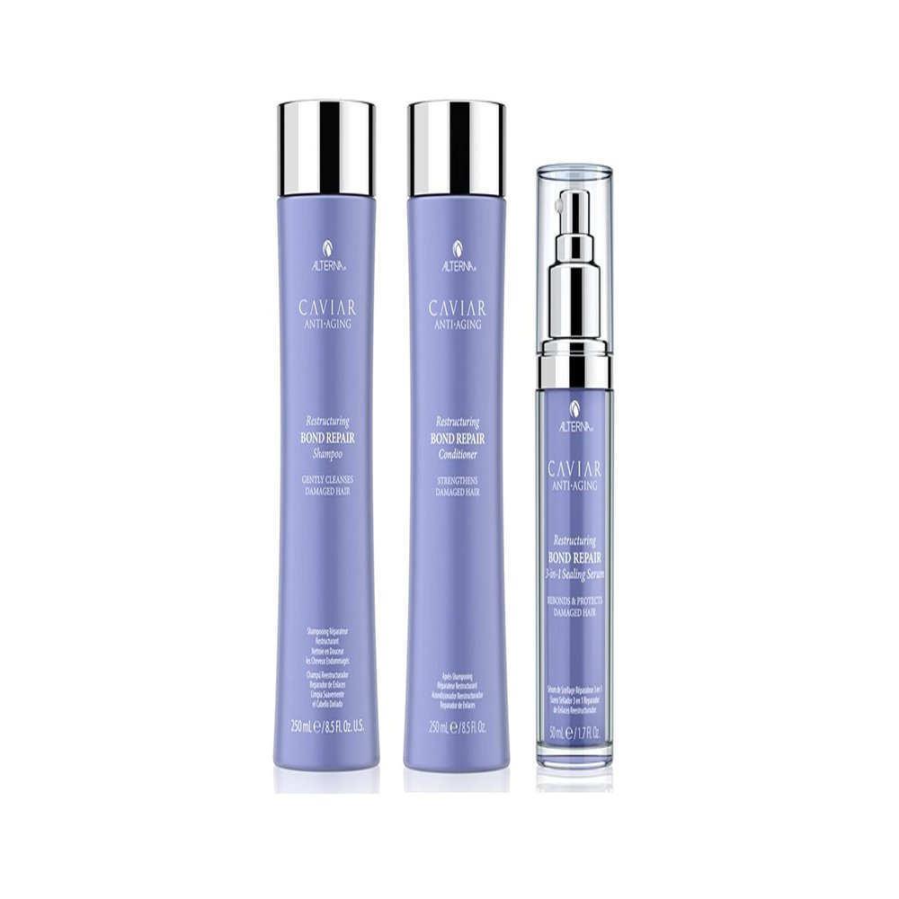 Alterna Caviar Anti-Aging Restructuring Bond Repair Shampoo, Conditioner, 3-in-1 Serum Regimen Starter Set | Rebuilds & Strengthens Damaged Hair | Sulfate Free