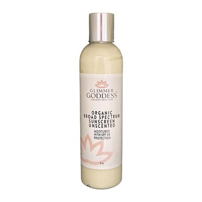 Glimmer Goddess Organic Unscented Sunscreen - Reef-Safe SPF 40+ Broad Spectrum Protection, 8 oz