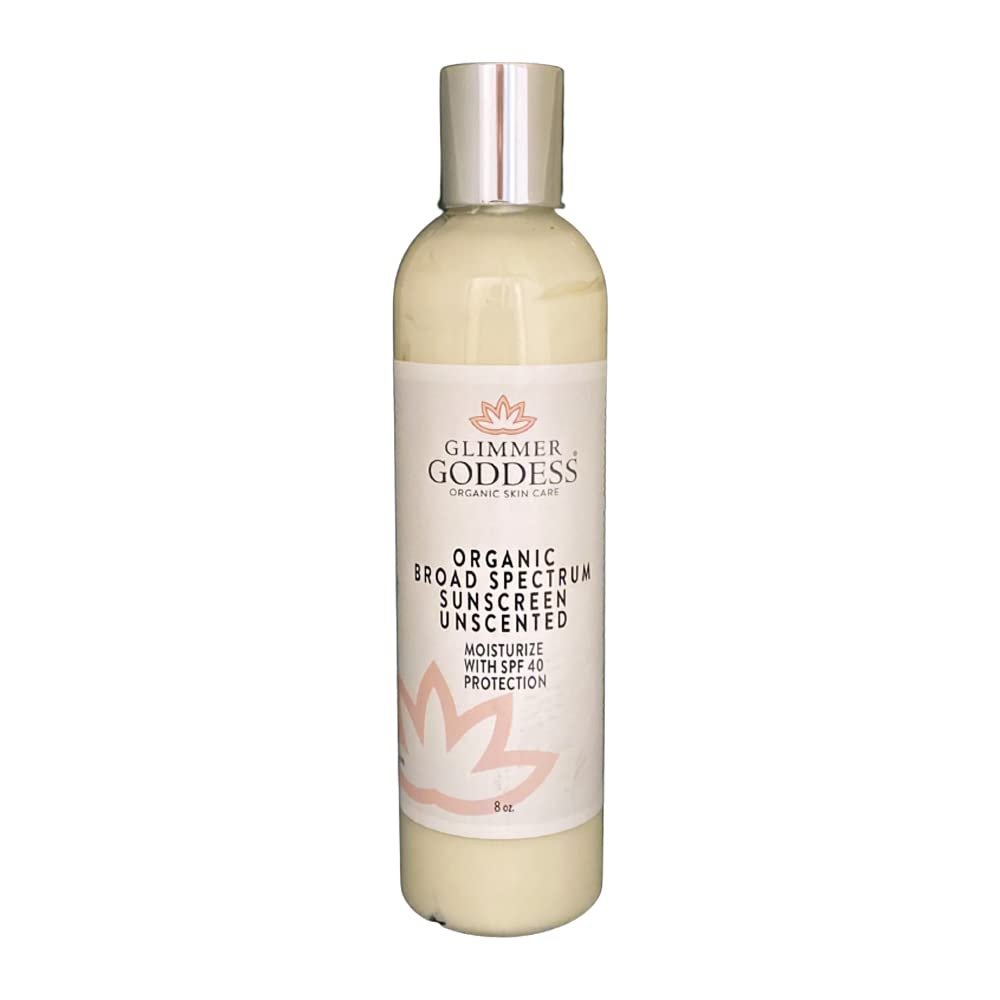 Glimmer Goddess Organic Unscented Sunscreen - Reef-Safe SPF 40+ Broad Spectrum Protection, 8 oz