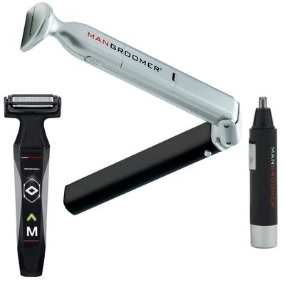 The Super Stud 3 Product Bundle by MANGROOMER  Bundle Includes The Essential Back Hair Shaver, Professional Body Groomer and Ball Groomer and The Professional Nose and Ear Hair Trimmer