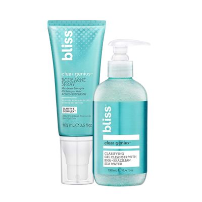 Bliss Clear Genius Clarifying Gel Cleanser + Clear Genius Body Acne Spray Bundle | Clean | Cruelty-Free | Paraben Free | Vegan