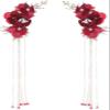 YQBUER Chinese Red Rose Flower Tassel Hair Pins Crystal Bridal Hairpins Headpiece Bride Wedding Hair Jewelry Accessories view 1