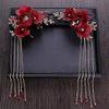 YQBUER Chinese Red Rose Flower Tassel Hair Pins Crystal Bridal Hairpins Headpiece Bride Wedding Hair Jewelry Accessories view 3