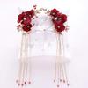 YQBUER Chinese Red Rose Flower Tassel Hair Pins Crystal Bridal Hairpins Headpiece Bride Wedding Hair Jewelry Accessories view 4