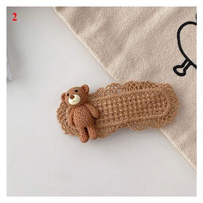 YQBUER Hairpins Cartoon Knitted Hairpin Cute Bear Girls Hair Clips Autumn Hair Accessories Handmade Top Clip Heart Headwear (Color : 3)