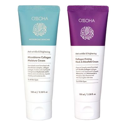 OSSOHA [SET] Collagen Firming Neck & Dcollet Cream(100ml/3.38fl.oz)+Microbiome Collagen Moisture Cream(100ml/3.38fl.oz)_For Both Neck and Face, Moisturizer, For Sensitive Skins, Natural Ingredients