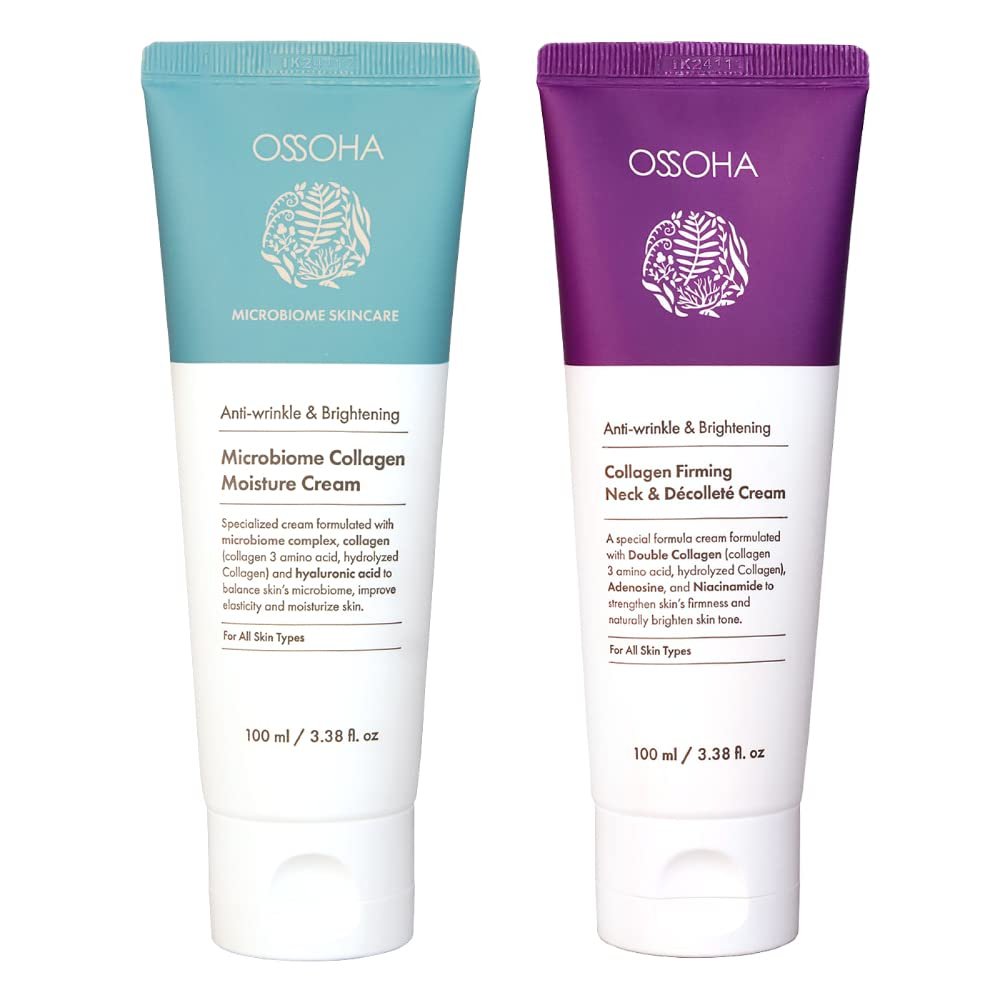 OSSOHA [SET] Collagen Firming Neck & Dcollet Cream(100ml/3.38fl.oz)+Microbiome Collagen Moisture Cream(100ml/3.38fl.oz)_For Both Neck and Face, Moisturizer, For Sensitive Skins, Natural Ingredients