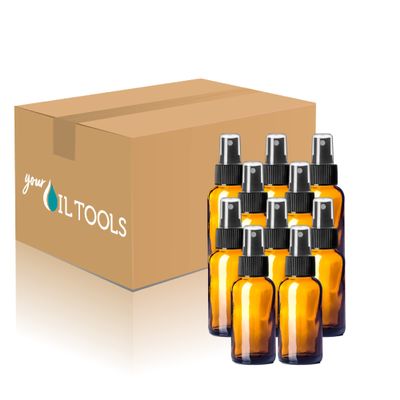 1 oz Glass Bottle w/Black Fine Mist Top (48 Bottles, Amber)