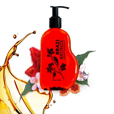 Brazi Bronze Dark Tanning Oil No SPF, Cruelty-Free Organic Natural Suntan Oil, Almond Oil, Vitamin E, Gluten Free, Vegan, Large Tanning Oil with Pump (8.45 Ounces)