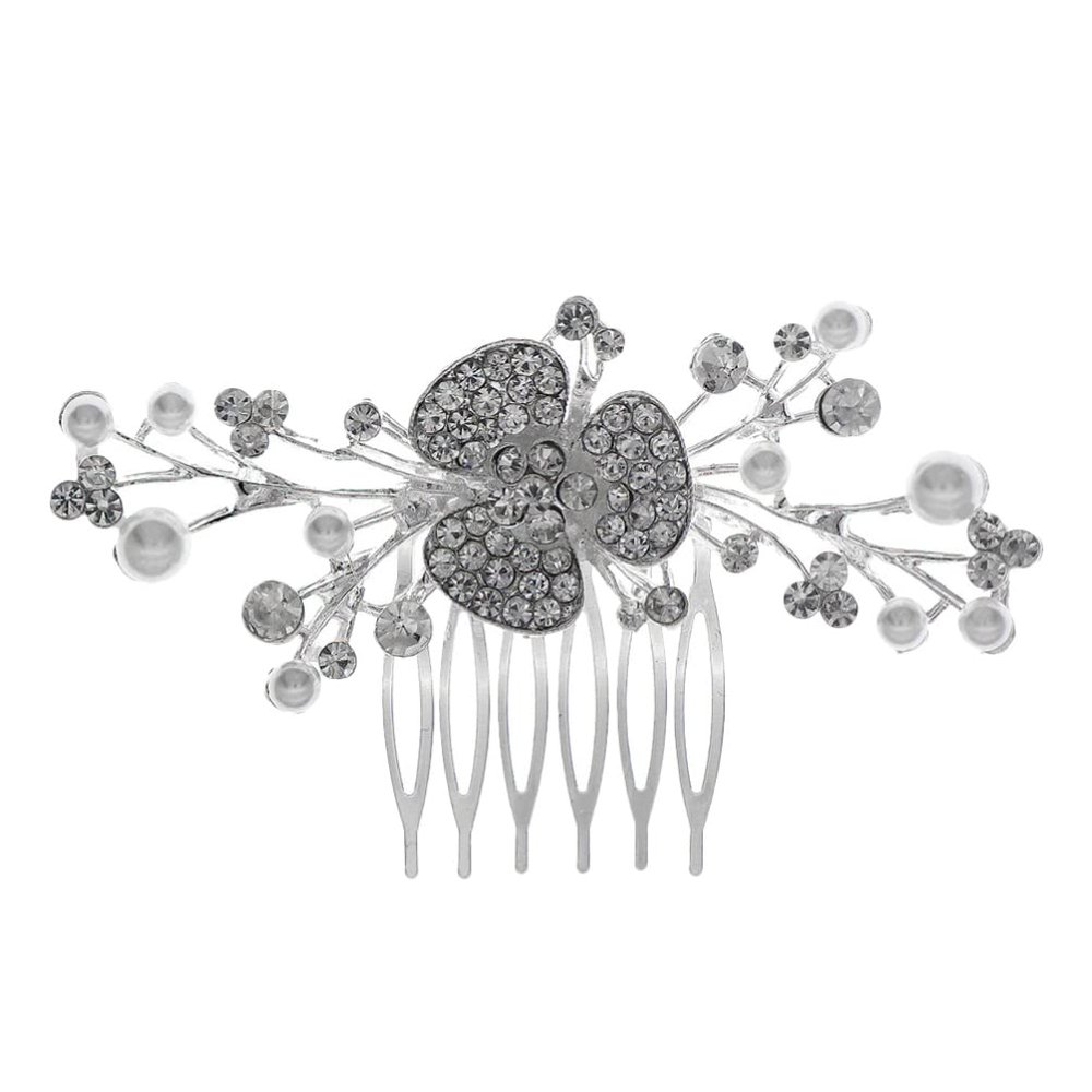 Beaupretty Wedding Hair Comb Rhinestone and Pearl Accents Elegant Floral Bridal Hair Piece for Brides and Bridesmaids for Weddings and Special Occasions
