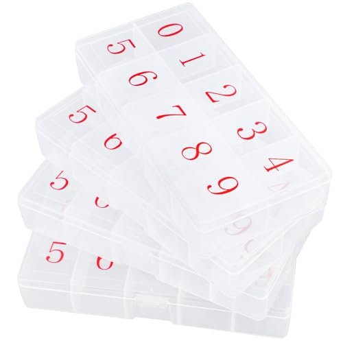 Cosics Press On Nail Storage Box, 3PCS 10-Grid Acrylic Nail Tip Organizer Box, 10 Spaces Empty Clear Plastic Numeral Vitamins Pill Box, Nail Case Container for Crystal Jewelry Nail Art Accessories