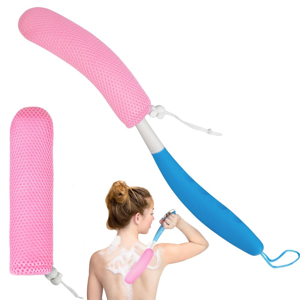 Leetye Mei Long Handled Shower Brush, Non-Slip Long Handle Bath Brush, Back Body Brush Gentle Exfoliating and Lather Well Deep Cleansing Long-Lasting for Body