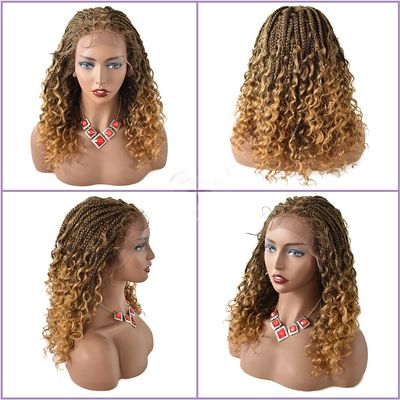 18" Box Braided Wigs for Black Women 4 3/4"x12 1/2" Lace Front Braids with Baby Hair Natural Hairline Curly Wave Ends Glueless Lightweight Synthetic Braid Wig Cornrow (#1B/27T Black Mix Blonde)