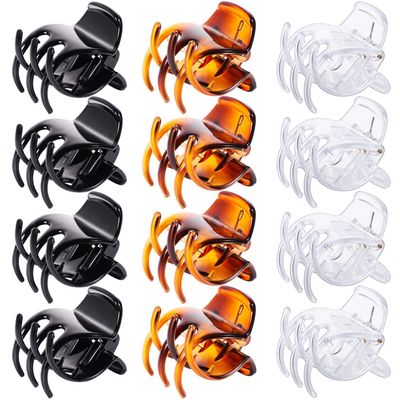 12 Pcs Hair Claw Clips, 1.381.381.57inch Medium No-Slip Grip Jaw Claw Clips for Women & Girls Hair Barrettes Accessories (Black, Brown, Clear)