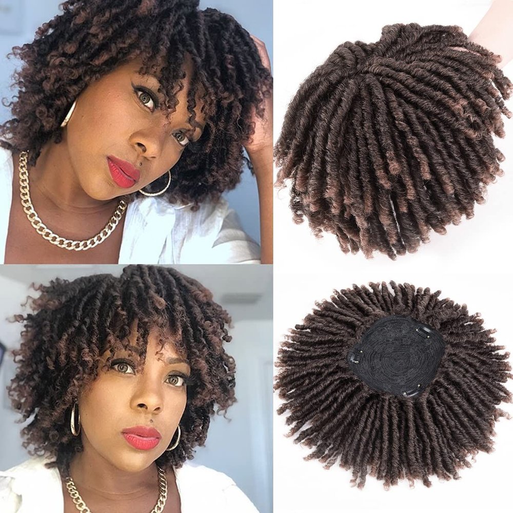 6 Inch Short Dreadlocks Hair Topper Wig with Clips in, Faux Locs Braided Half Wigs Synthetic Dreadlocks Hair Toupee Afro Wigs for Black Women and Man (1B/30#)