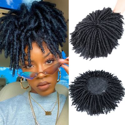 6 Inch Dreadlock Hair Toppers Wig with Clips in, Faux Locs Braided Hair Half Wigs, Synthetic Short Dreadlocks Toupee Wigs, Afro Wigs for Black Women and Man (1B# Natural Black)