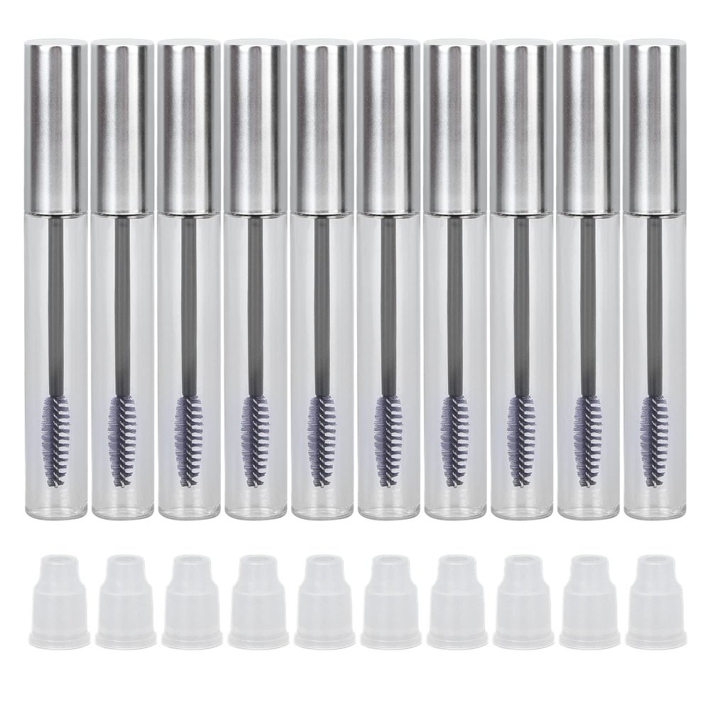 10pcs 12ml Empty Mascara Tube Wand DIY Cosmetics Eyelash Cream Container Bottle with 10 Rubber Inserts, Ideal Kit for DIY Cosmetics
