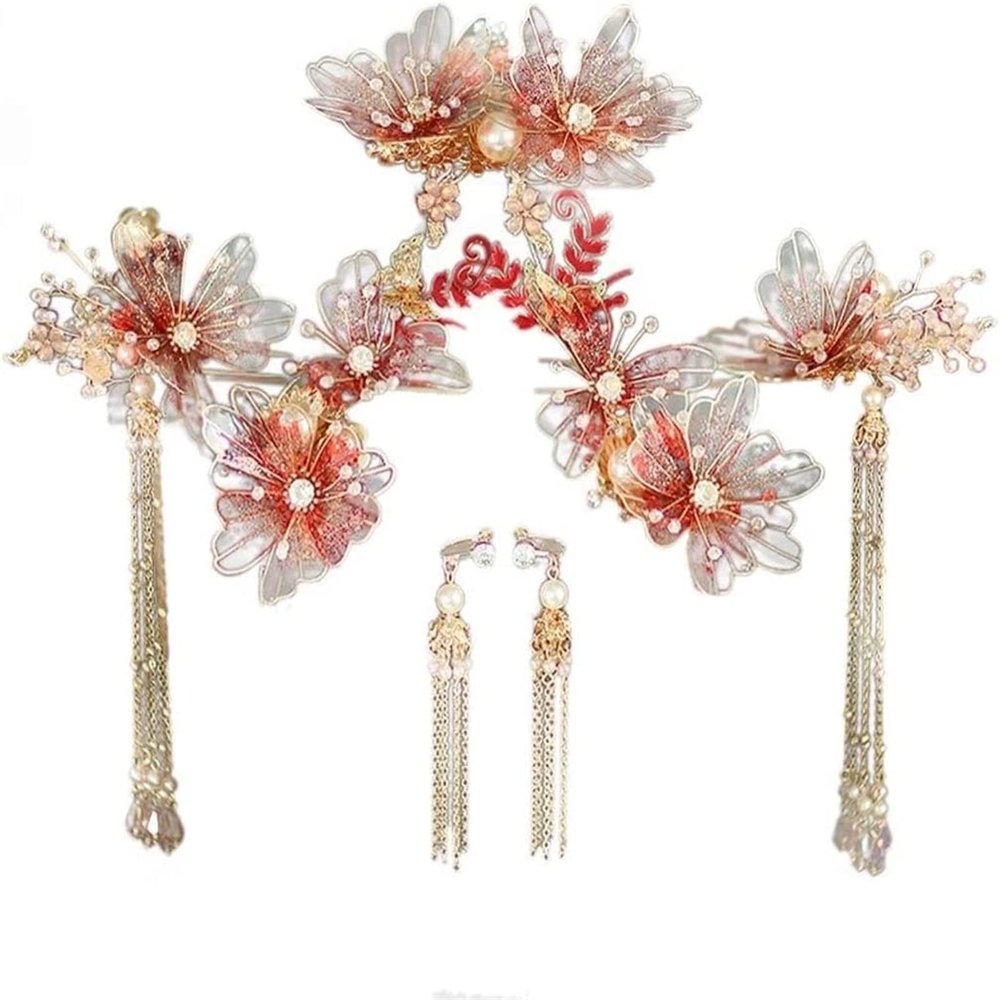 Chinese Bride Tiara Antique Headdress Tassel Crystal Wedding Hair Accessories