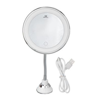 10x LED makeup mirror, double sided makeup mirror, magnification Adjustable brightness Three light colors Suction cup design Adjustable tube for easy installation