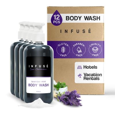 Terra Pure Infuse Lavender Mint Body Wash Bulk Set | Spa Collection | Hotel Amenities in Pump Bottle | 10.14 oz (Case of 12)