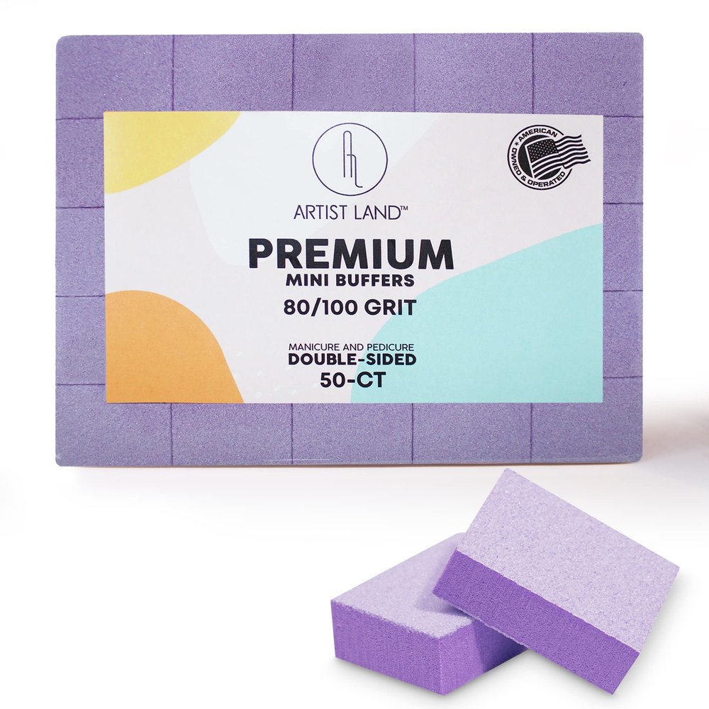 Artist Land Purple Mini Buffer Set 80/100 Grit  50 Ct - Professional Grade Salon Quality Nail Buffing Blocks Pack for Pre-Application of Polish, Gel, Acrylic, Double-Sided Buffer Blocks