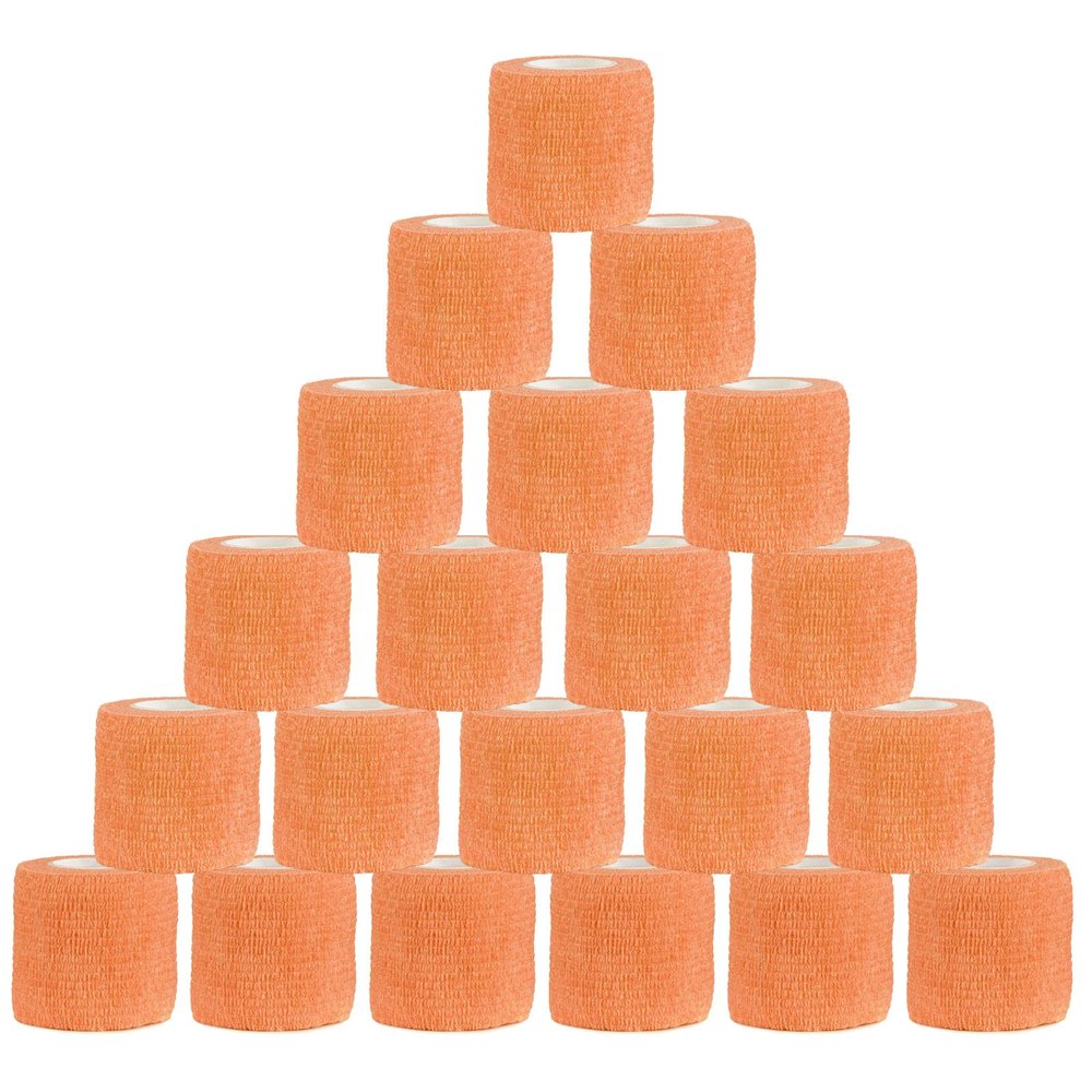 VideoPUP 21PCS Tattoo Grip Cover Wrap,Phosphor Orange Disposable Cohesive Tattoo Grip Cover Elastic Bandage Handle Grip Tube for Tattoo Machine Tattoo Grip Accessories
