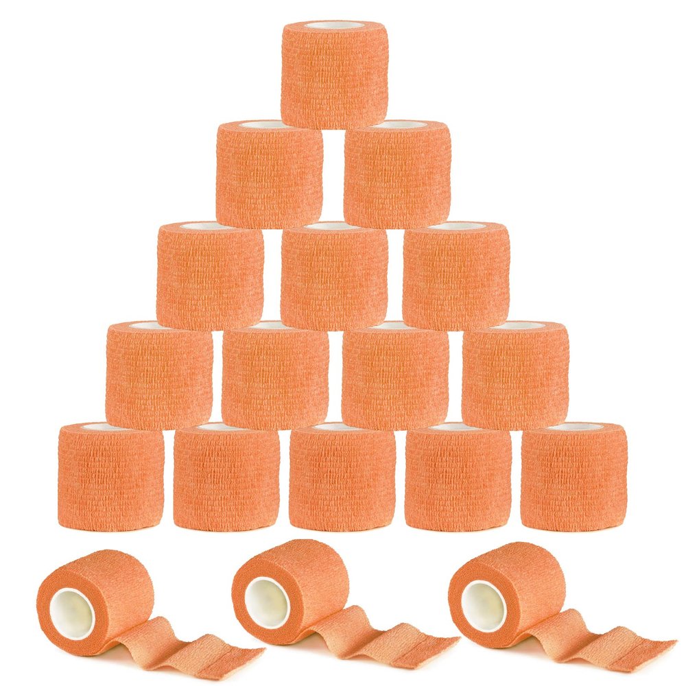 VideoPUP 18PCS Tattoo Grip Cover Wrap,Phosphor Orange Disposable Cohesive Tattoo Grip Cover Elastic Bandage Handle Grip Tube for Tattoo Machine Tattoo Grip Accessories