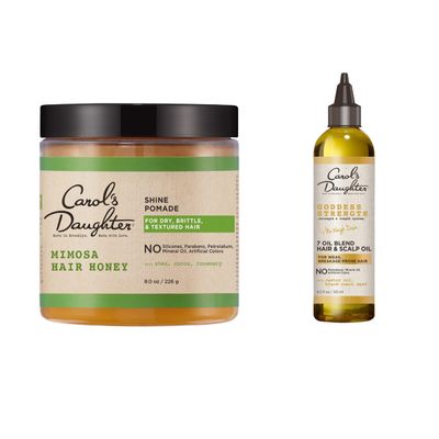 Carol's Daughter Hair Treatment Bundle - Mimosa Honey Shine Pomade and Goddess Strength 7 Oil with Shea Butter and Castor Oil, Strengthening for 2A to 4C Hair