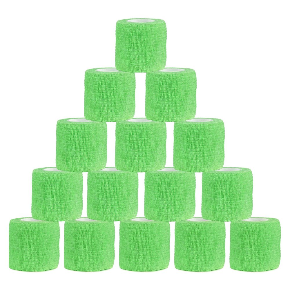 VideoPUP 15PCS Tattoo Grip Cover Wrap,Phosphor Green Disposable Cohesive Tattoo Grip Cover Elastic Bandage Handle Grip Tube for Tattoo Machine Tattoo Grip Accessories