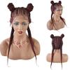 23" Braided Wigs for Black Women with Baby Hair 5"x12" Swiss Lace Front Cornrow Braided Wig with 2Ponytails Updo Hair Bun Lightweight Synthetic Hair Wigs Natural Looking view 1