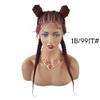 23" Braided Wigs for Black Women with Baby Hair 5"x12" Swiss Lace Front Cornrow Braided Wig with 2Ponytails Updo Hair Bun Lightweight Synthetic Hair Wigs Natural Looking view 2