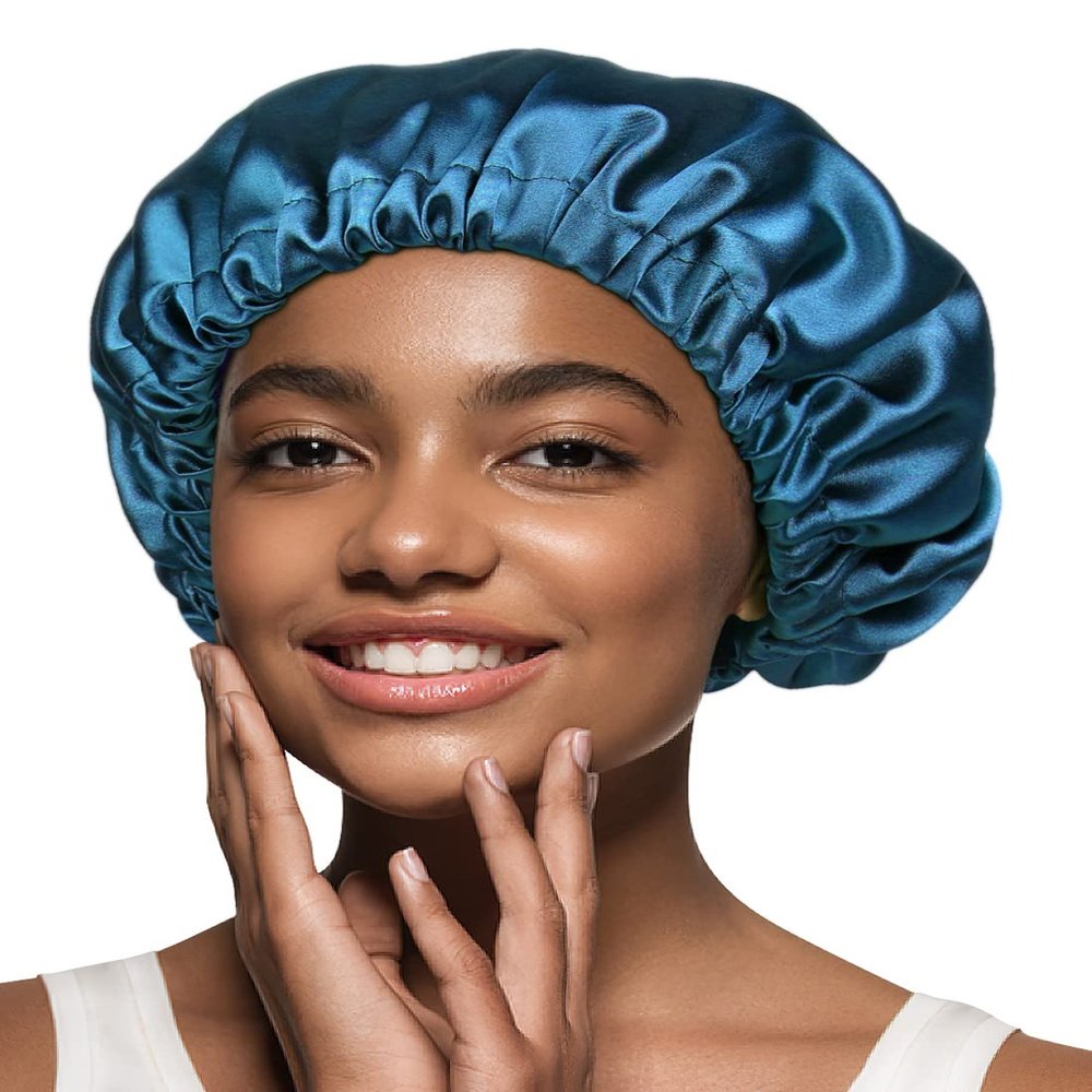 Alnorm Satin Bonnet for Women Hair Wrap for Sleeping Dark Blue