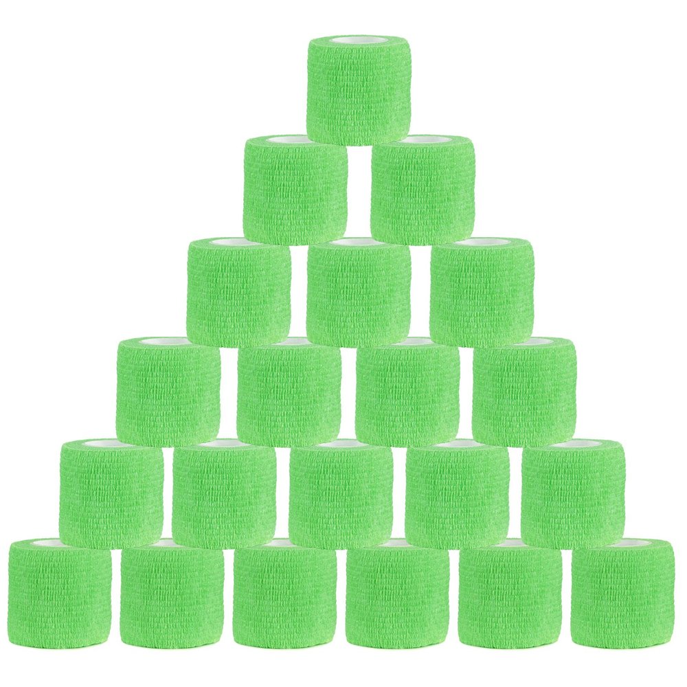 VideoPUP 21PCS Tattoo Grip Cover Wrap,Phosphor Green Disposable Cohesive Tattoo Grip Cover Elastic Bandage Handle Grip Tube for Tattoo Machine Tattoo Grip Accessories