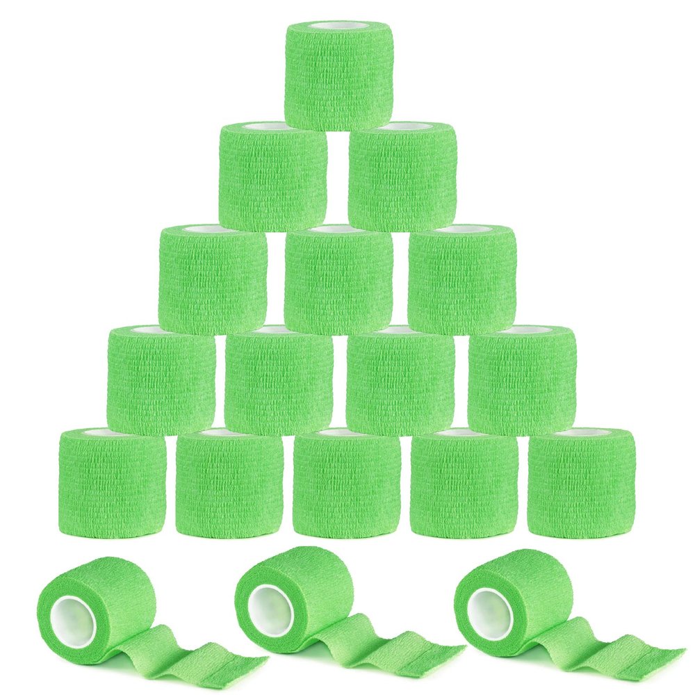 VideoPUP 18PCS Tattoo Grip Cover Wrap,Phosphor Green Disposable Cohesive Tattoo Grip Cover Elastic Bandage Handle Grip Tube for Tattoo Machine Tattoo Grip Accessories