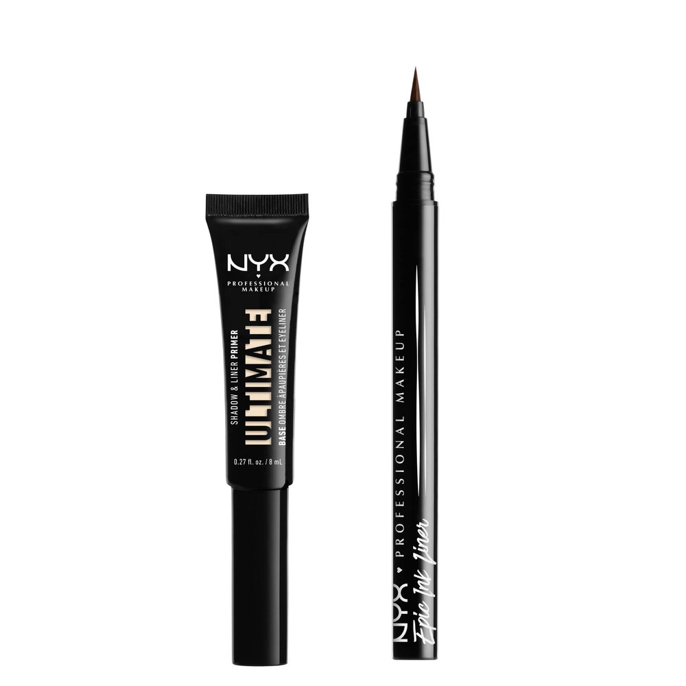 NYX PROFESSIONAL MAKEUP Ultimate Shadow & Liner Primer, Light + Epic Ink Liner, Black (2-Pack Bundle)