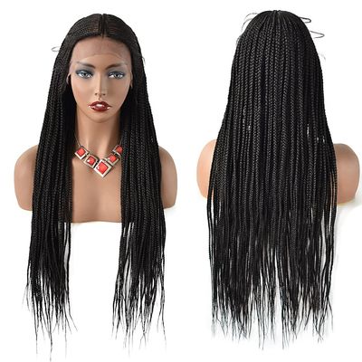 30" Long Lace Front Box Braided Wigs For Black Women Lightweight Braids Wig with Baby Hair Full Cap Cornrow Synthetic Wigs Famale Tribal Braids