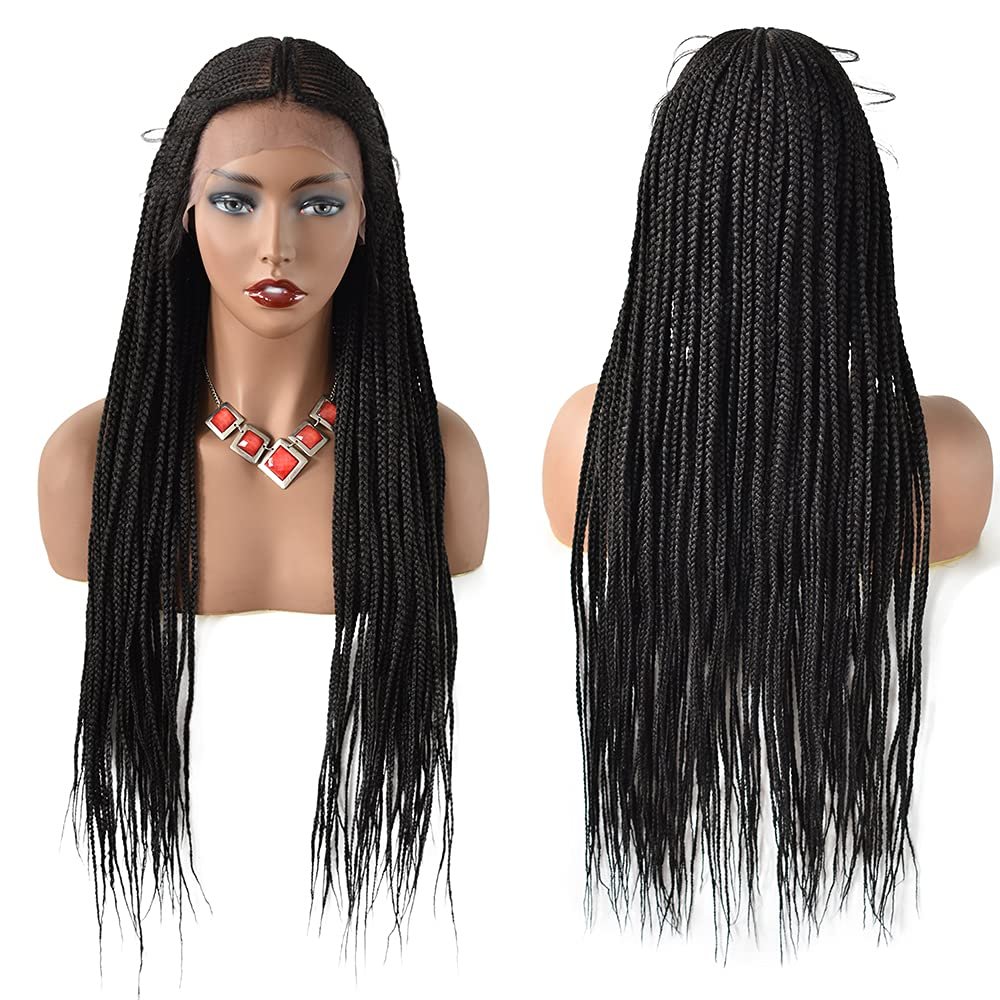 30" Long Lace Front Box Braided Wigs For Black Women Lightweight Braids Wig with Baby Hair Full Cap Cornrow Synthetic Wigs Famale Tribal Braids