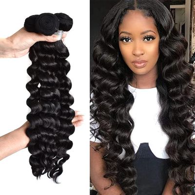 Weft Hair Extensions For Women Human Hair Bundles Sew in Bundles Virgin Human Hair Weft Extensions Unprocessed Brazilian Body Wave Deep Wave Loose Wave Kinky Curly Wave Straight Hair Bundles Natural Blcak Color (18''18''18'', Loose Wave)