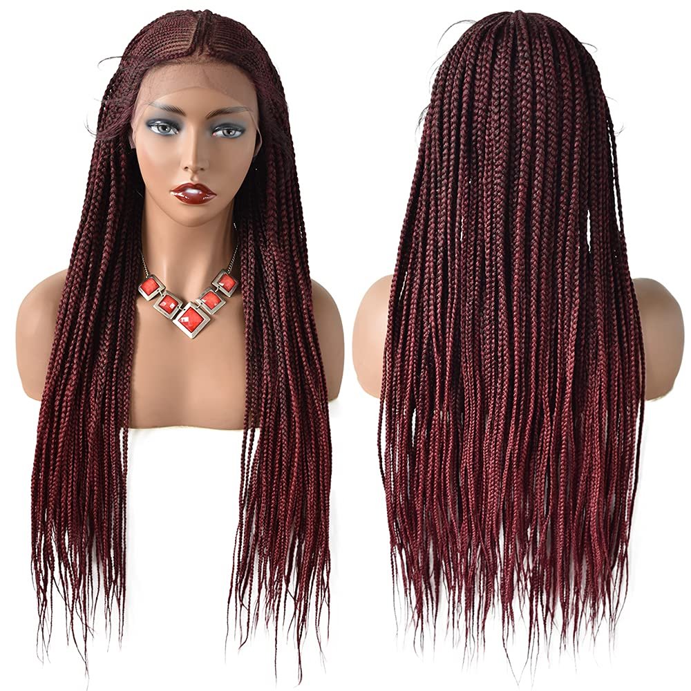 30" Long Lace Front Box Braided Wigs For Black Women Lightweight Braids Wig with Baby Hair Full Cap Cornrow Synthetic Wigs Famale Tribal Braids