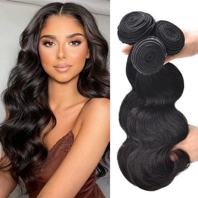 Weft Hair Extensions For Women Human Hair Bundles Sew in Bundles Virgin Human Hair Weft Extensions Unprocessed Brazilian Body Wave Deep Wave Loose Wave Kinky Curly Wave Straight Hair Bundles Natural Blcak Color (18'' 1 bundle, Body Wave)
