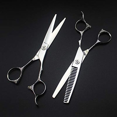 Professional Hair Cutting Shears, 6inch Professional japan 440c Flower handle cut hair scissors cutting barber haircut thinning shears hairdressing scissors (Color : Set)