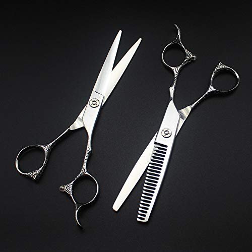 Professional Hair Cutting Shears, 6inch Professional japan 440c Flower handle cut hair scissors cutting barber haircut thinning shears hairdressing scissors (Color : Set)