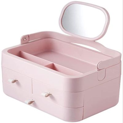 YQBUER Makeup Storage Organizer Portable Cosmetic Storage Box Skin Care Products Desktop Storage Box with Makeup Mirror Suitable for Bathroom Bedroom Dresser Cosmetic Organizer