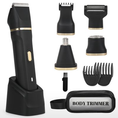 EiLVEEY Electric Bikini Trimmer for Women - 5 in 1 Rechargeable Electric Razors for Women, IPX7 Waterproof Pubic Hair Trimmer, Painless Womens Body Shaver, Facial Razor & Nose Hair Shaver, Black