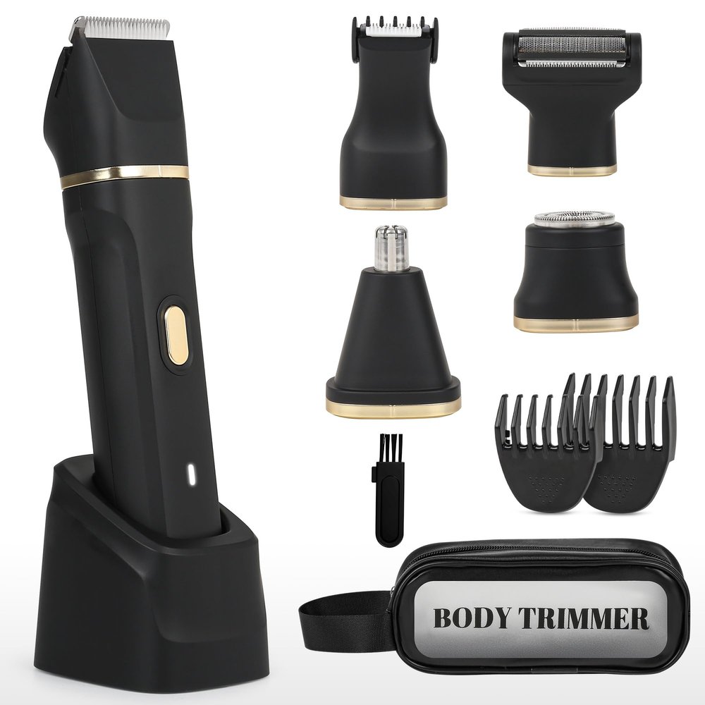 EiLVEEY Electric Bikini Trimmer for Women - 5 in 1 Rechargeable Electric Razors for Women, IPX7 Waterproof Pubic Hair Trimmer, Painless Womens Body Shaver, Facial Razor & Nose Hair Shaver, Black