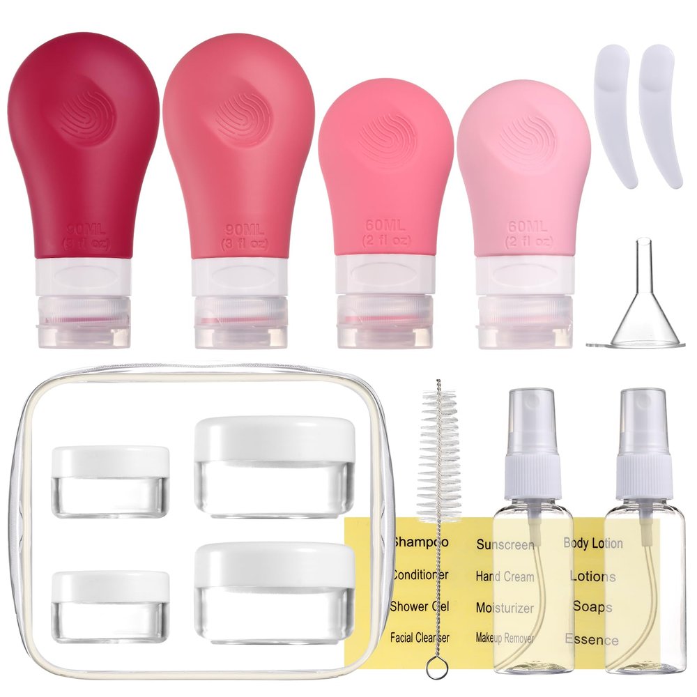 Gemice 16 Pack Travel Bottles Set for Toiletries,TSA Approved Travel Size Containers Leak Proof Silicone Squeezable Tubes Travel Accessories 2oz 3oz for Shampoo Conditioner Lotion Body Wash